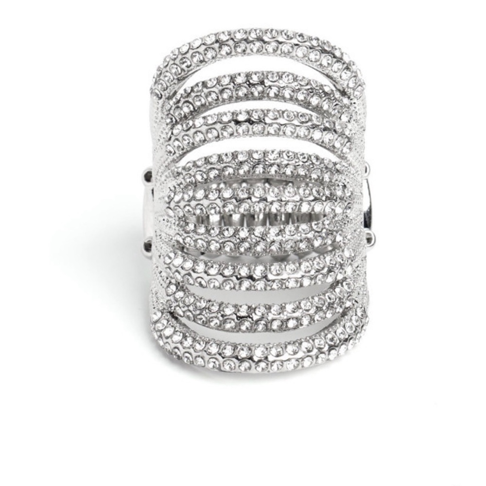 R-08 Sparkling Silver Crystal Statement Ring - Women's Jewelry